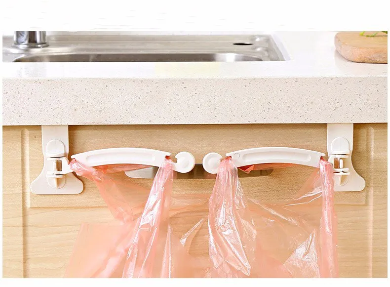 2PCS Foldable Creative Hanging Trash Rubbish Bag Holder Garbage Rack Cupboard Cabinet Storage Hanger for kitchen