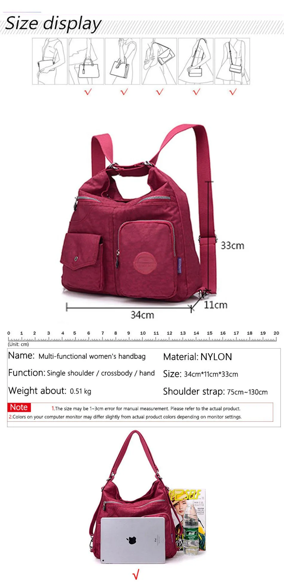 3 in 1 Women Bags Multifunction Backpack Shoulder Bag