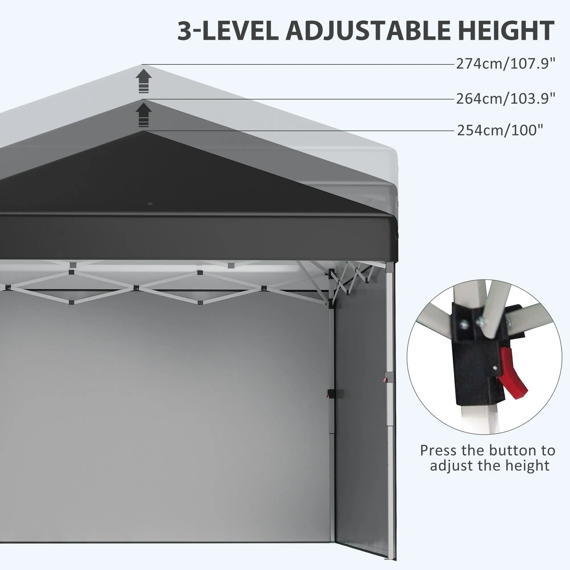 3 x 3 (M) Pop Up Gazebo Event Shelter, Height Adjustable Party Tent with 2 Sidewalls, Weight Bags and Wheeled Bag