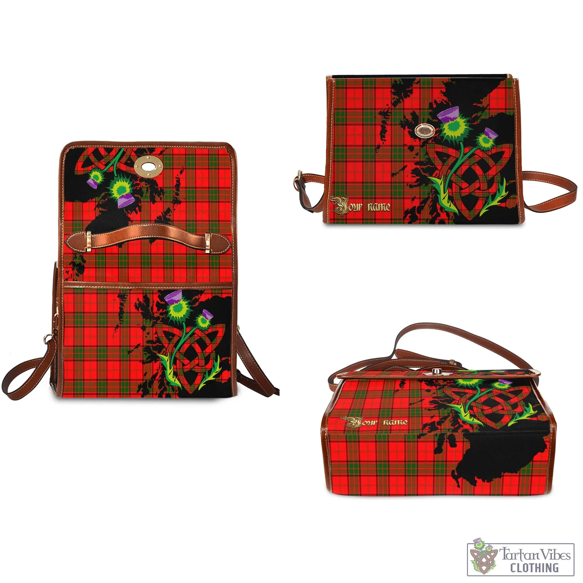 Adair Tartan Waterproof Canvas Bag with Scotland Map and Thistle Celtic Accents