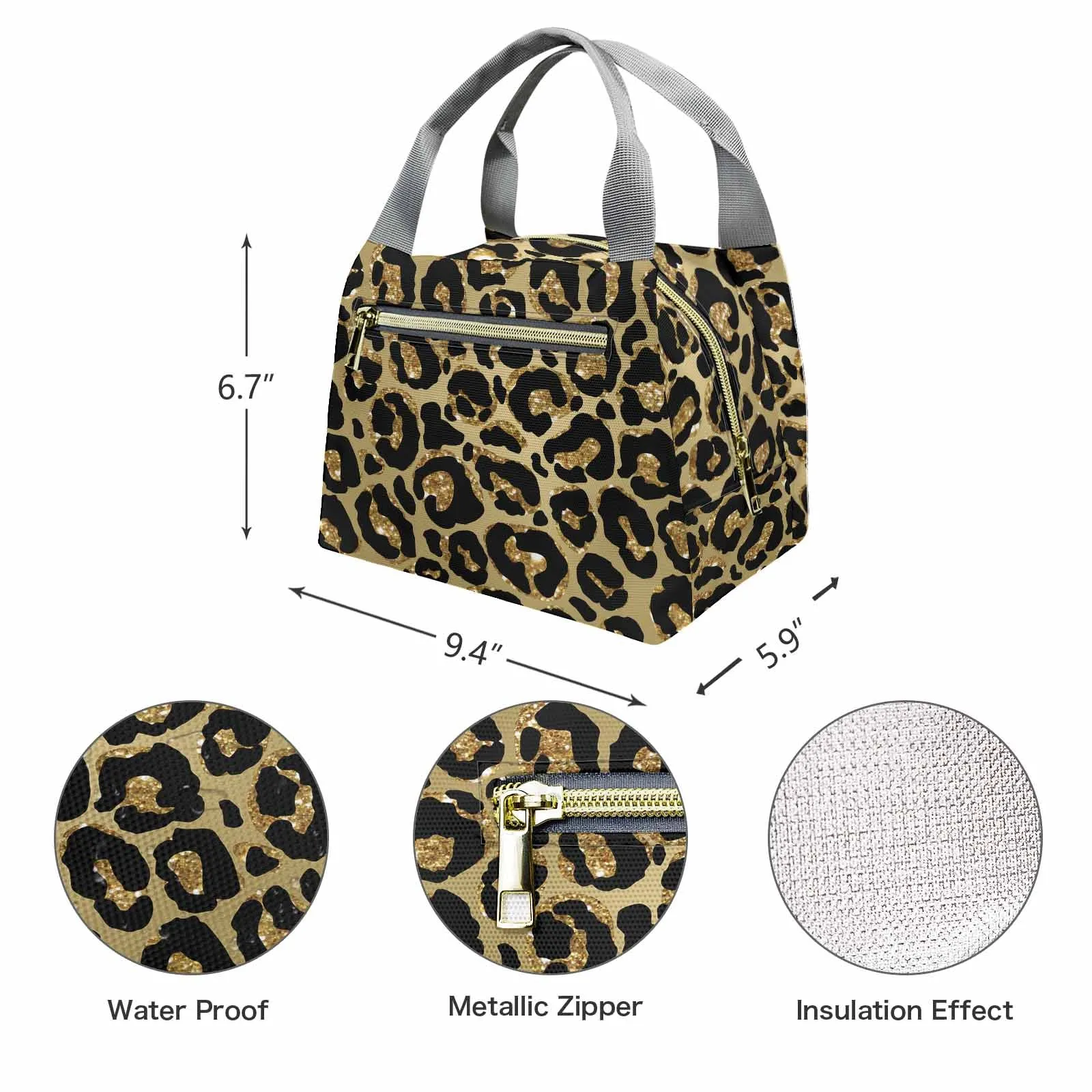 Animal print 4  Portable Lunch Bag-Grey Handle