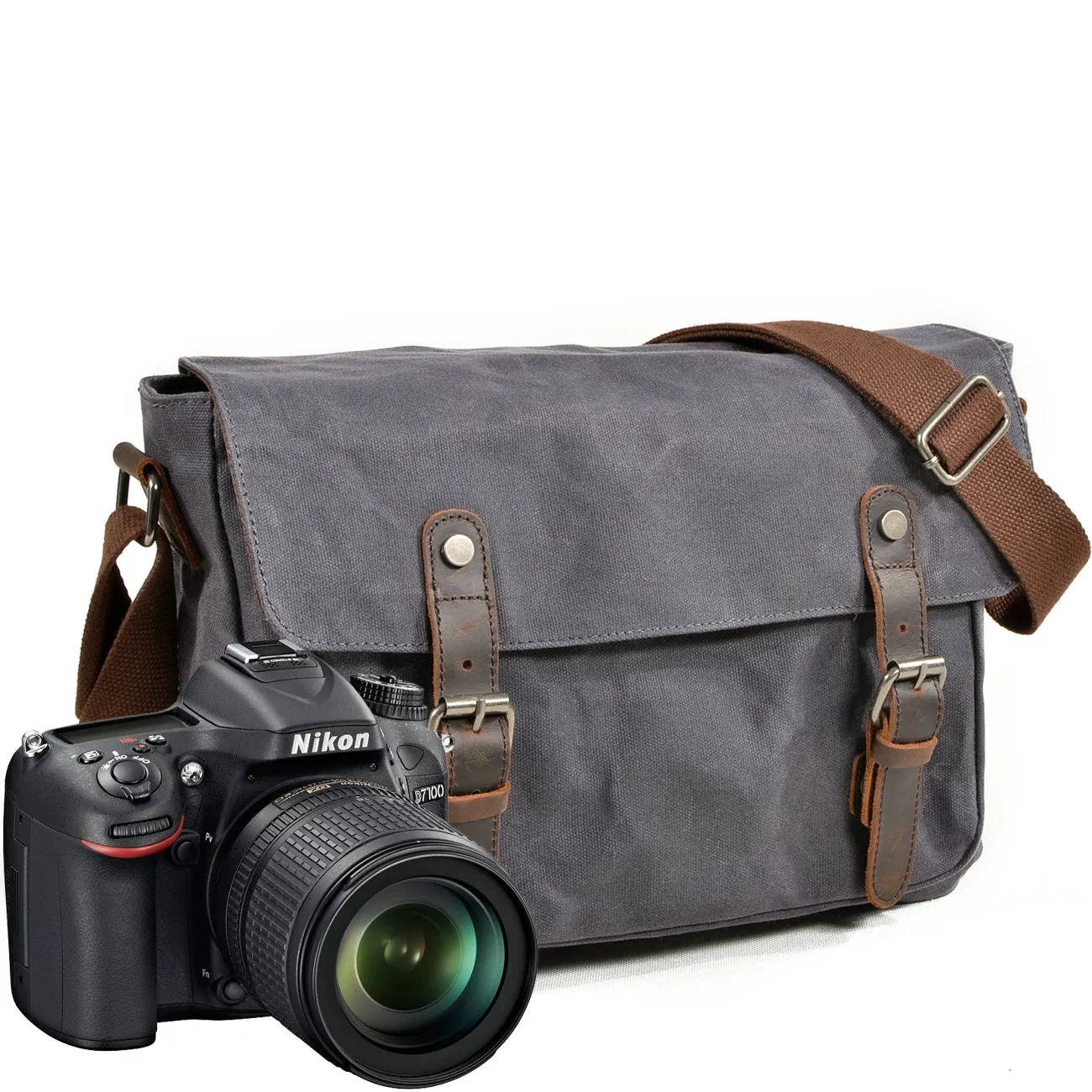 Arxus New Cross Section Oil Batik Canvas with Head Layer Leather Bag Waterproof SLR Camera Bag