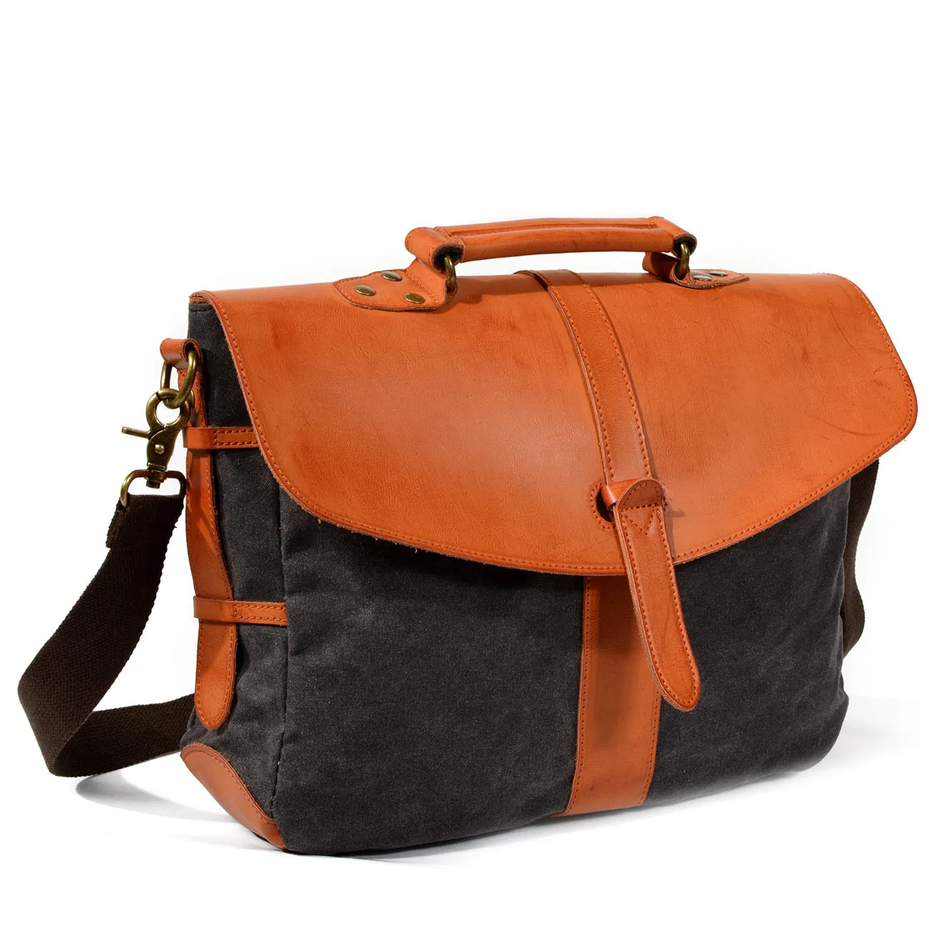 Arxus new waterproof oil wax canvas casual shoulder bag laptop bag with rub color leather briefcase