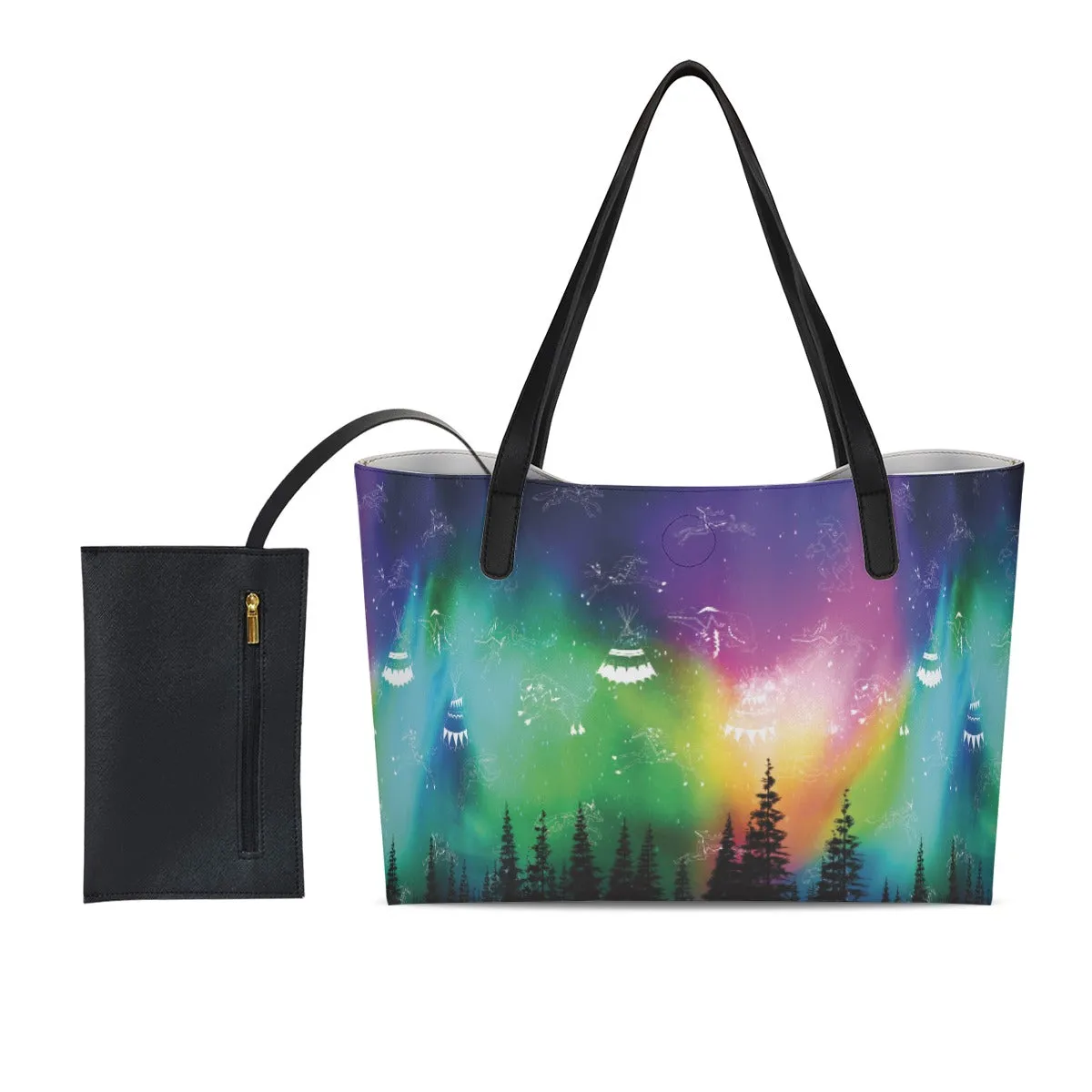 Aurora Medicine Animals Shopping Tote Bag With Black Mini Purse