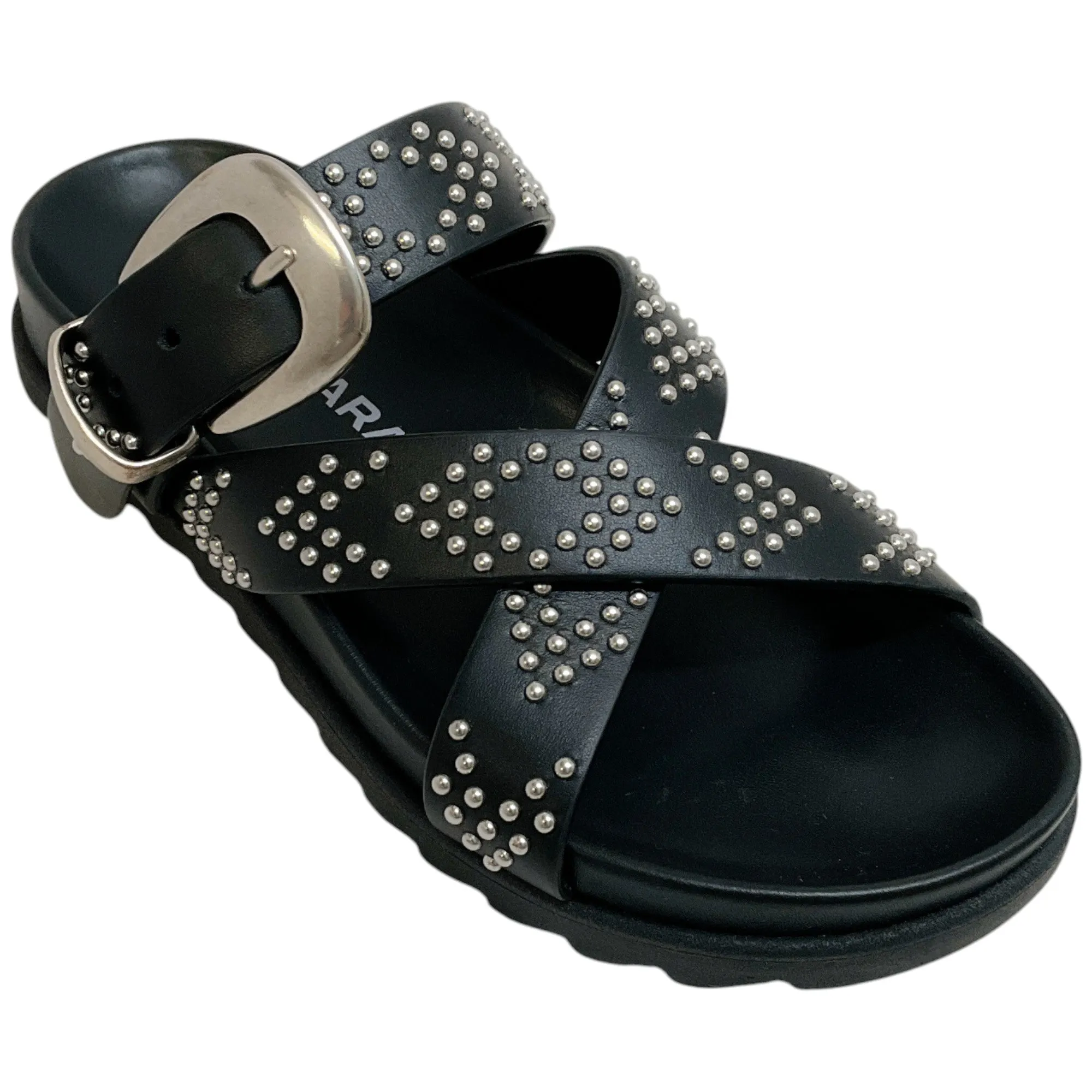 Barbara Bui Black Leather Studded Slide Sandals