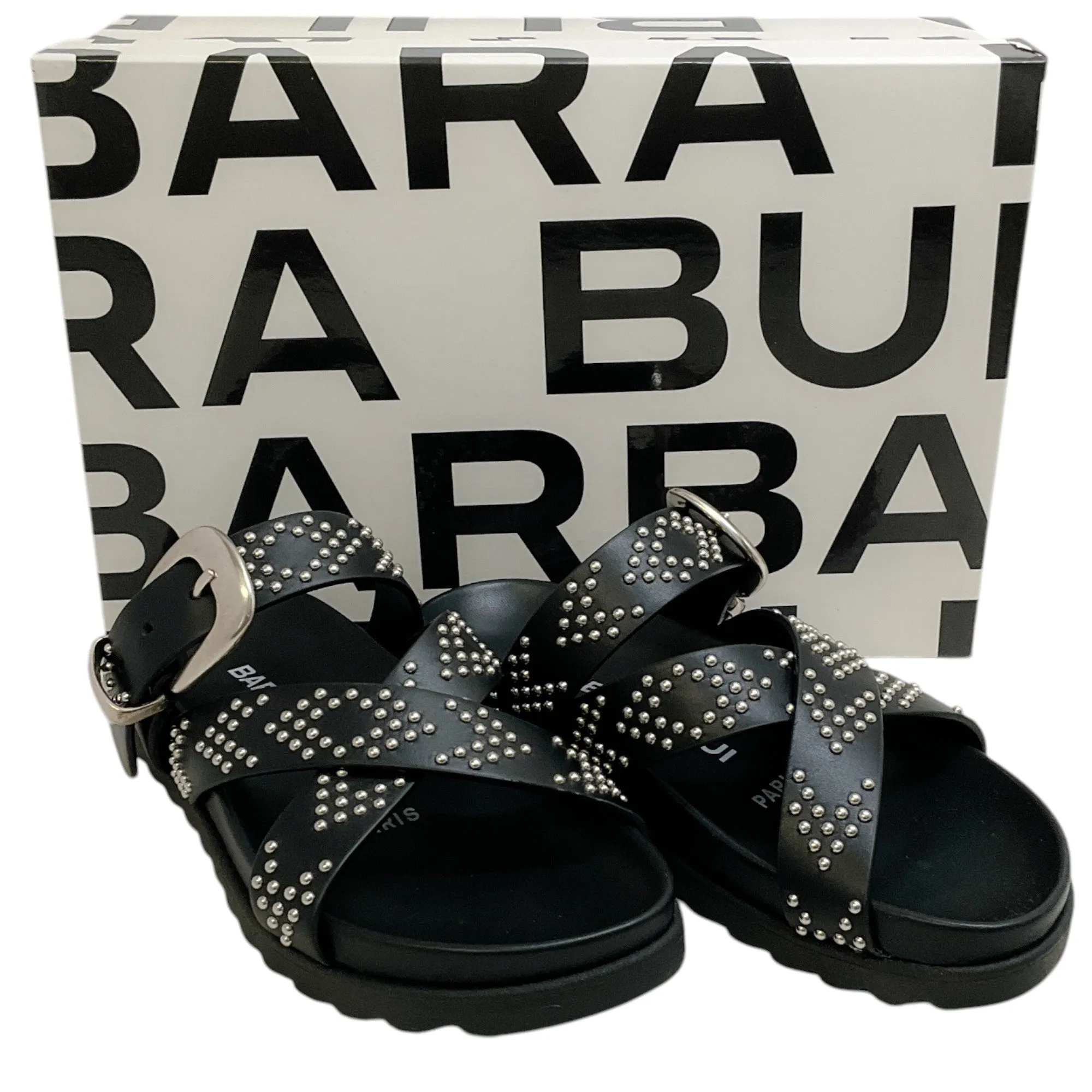 Barbara Bui Black Leather Studded Slide Sandals