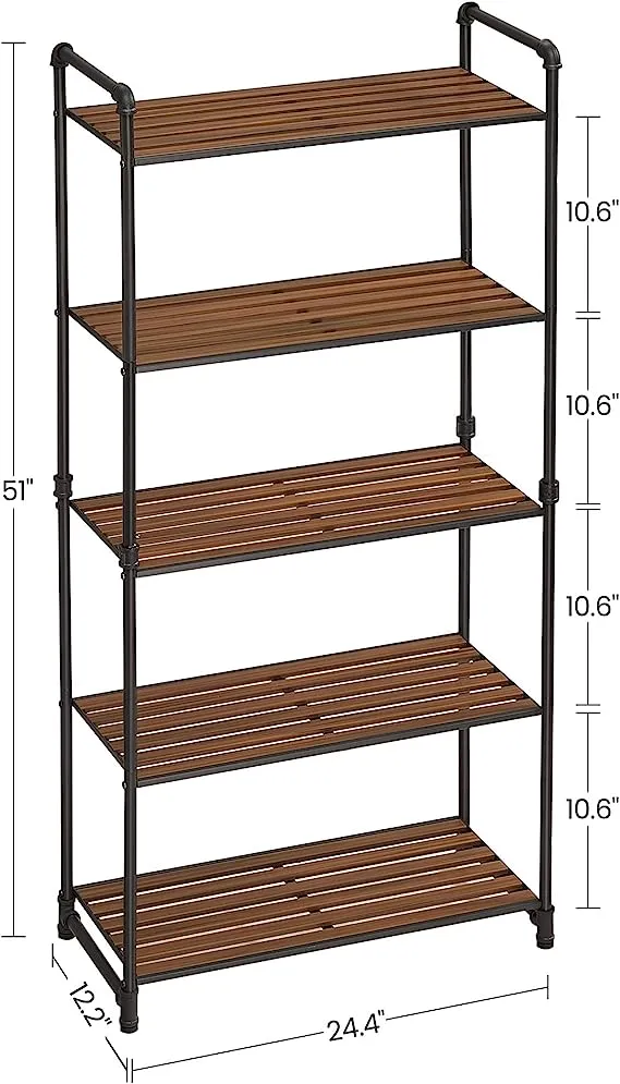 Bathroom Shelves, 5-Tier Storage Rack, Plant Flower Stand, 24.4 x 12.2 x 51 In