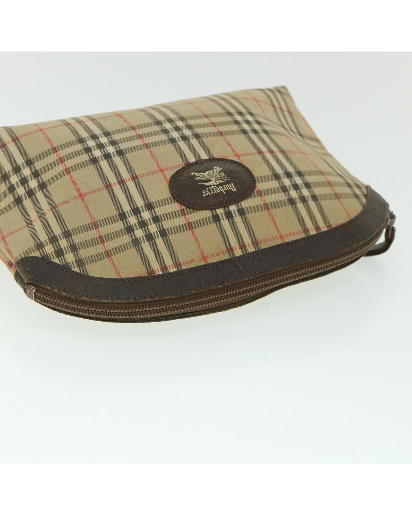 Beige Canvas Clutch Bag with Nova Check Pattern