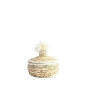 Berber Lidded Bijoux Basket Pompom - Natural