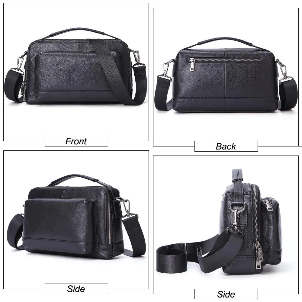 Black LEATHER MENS Small Postman Bag SIDE BAG COURIER BAG Black MESSENGER BAG FOR MEN