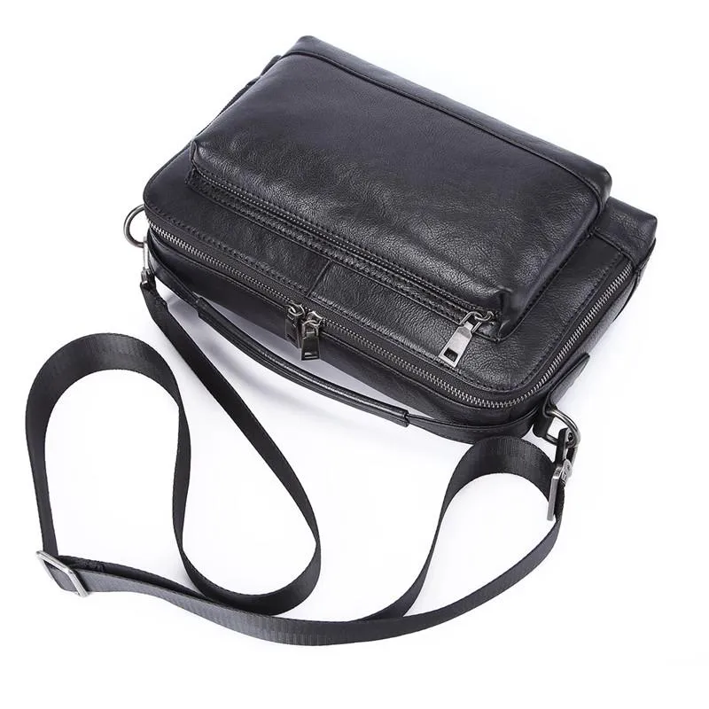 Black LEATHER MENS Small Postman Bag SIDE BAG COURIER BAG Black MESSENGER BAG FOR MEN