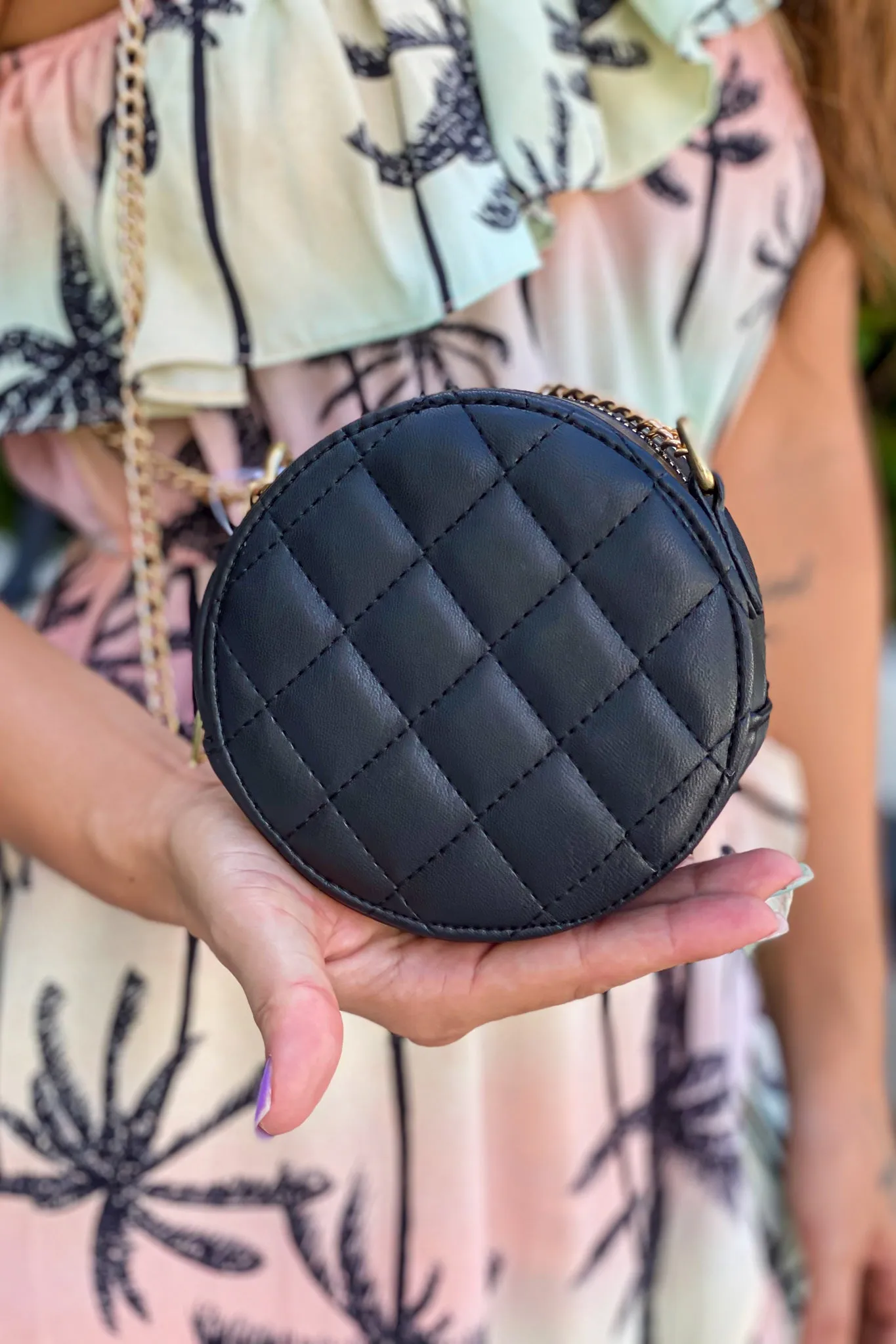 Black Round Quilted Clutch Bag