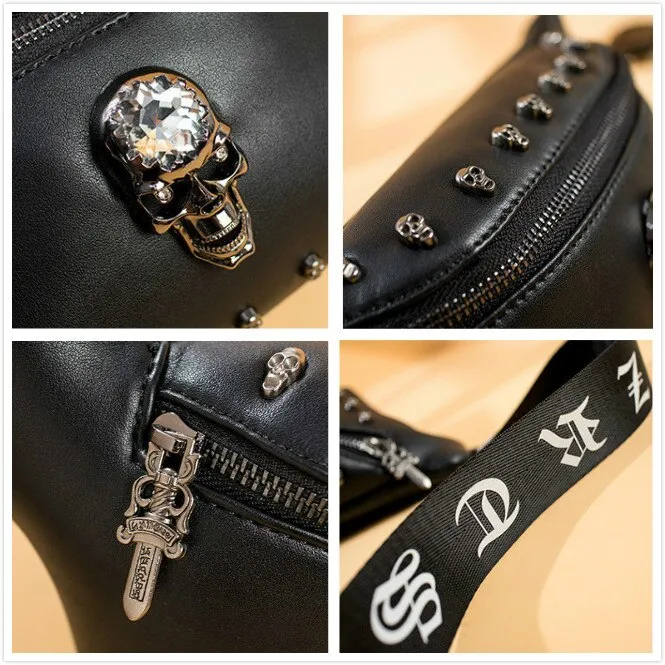 Black Skull Studded Bum Bag