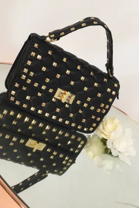 Black Studded Gold Buckle Bag - Daiya