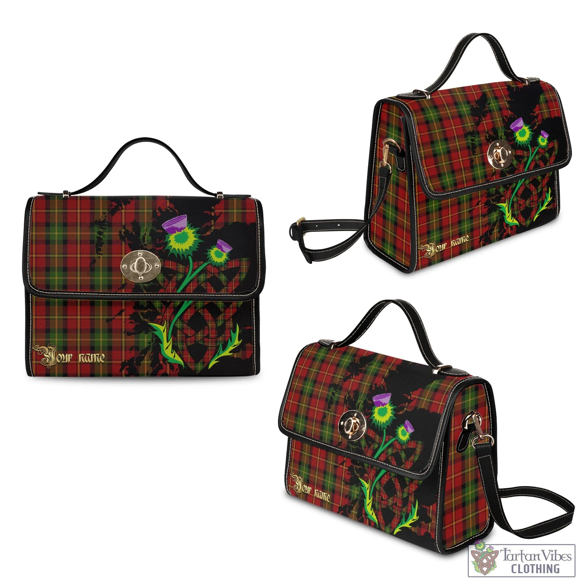 Blackstock Red Dress Tartan Waterproof Canvas Bag with Scotland Map and Thistle Celtic Accents