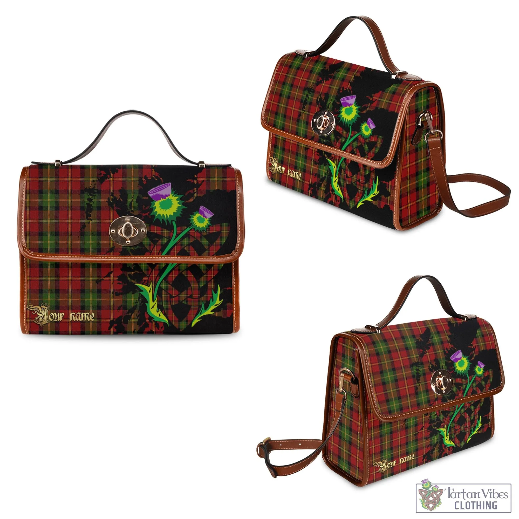 Blackstock Red Dress Tartan Waterproof Canvas Bag with Scotland Map and Thistle Celtic Accents