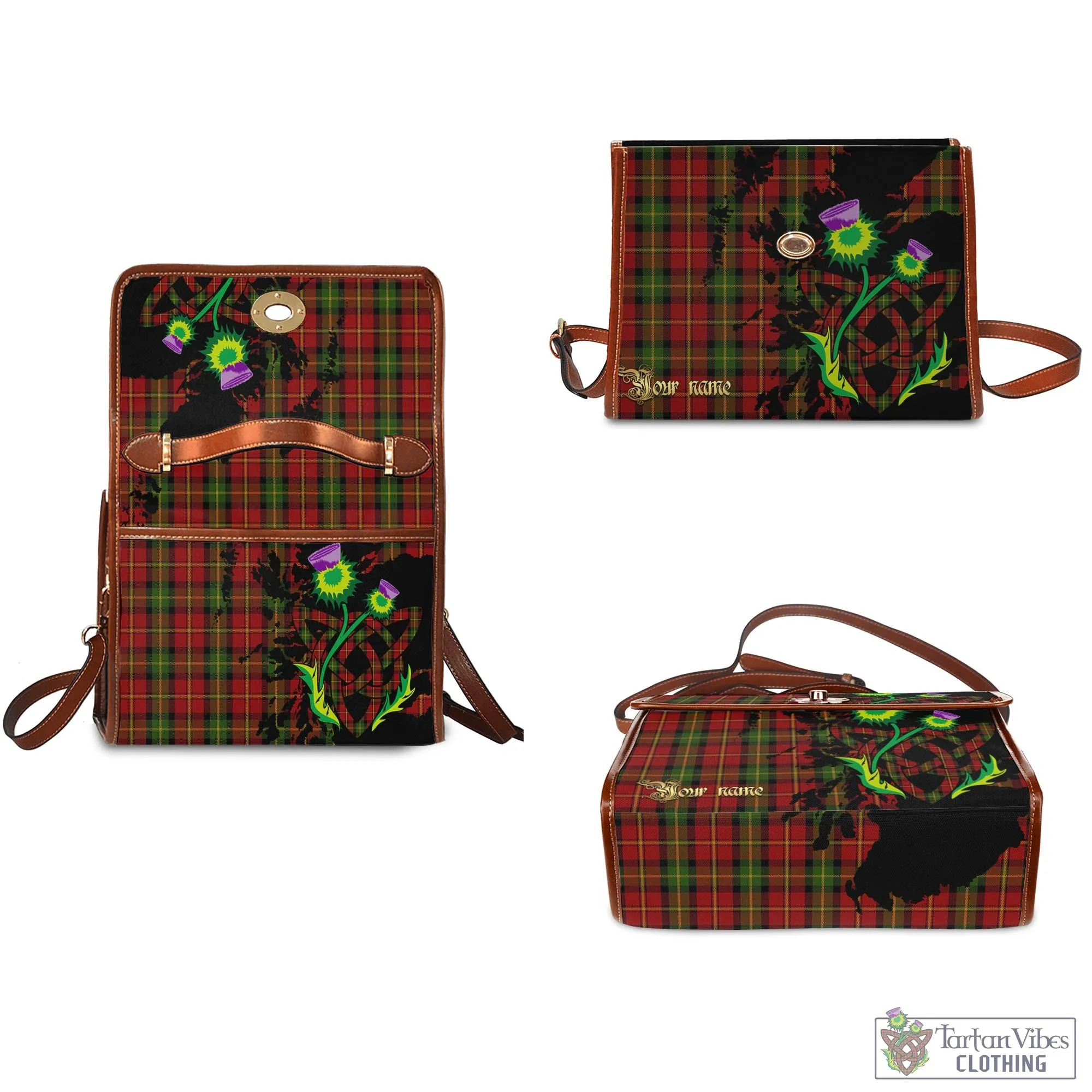 Blackstock Red Dress Tartan Waterproof Canvas Bag with Scotland Map and Thistle Celtic Accents