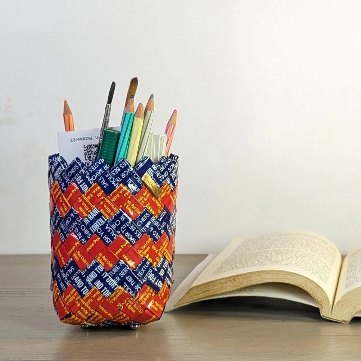 Blue and Red Striped Origami Technique Basketry Deco Storage Small (BDSS0124-100)