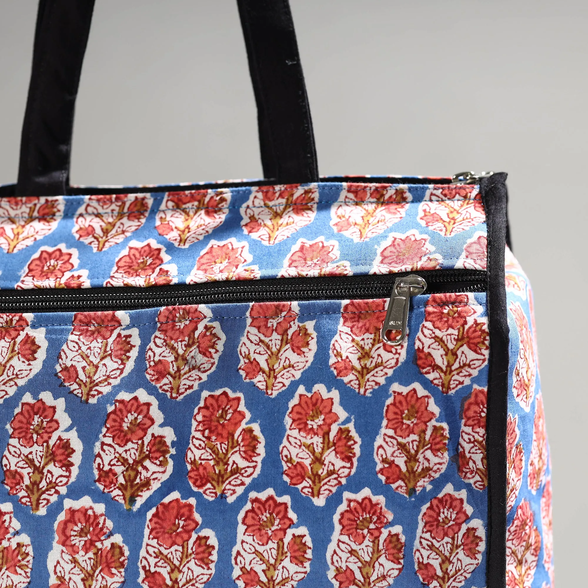 Blue - Handmade Sanganeri Block Printed Cotton Shopping Bag