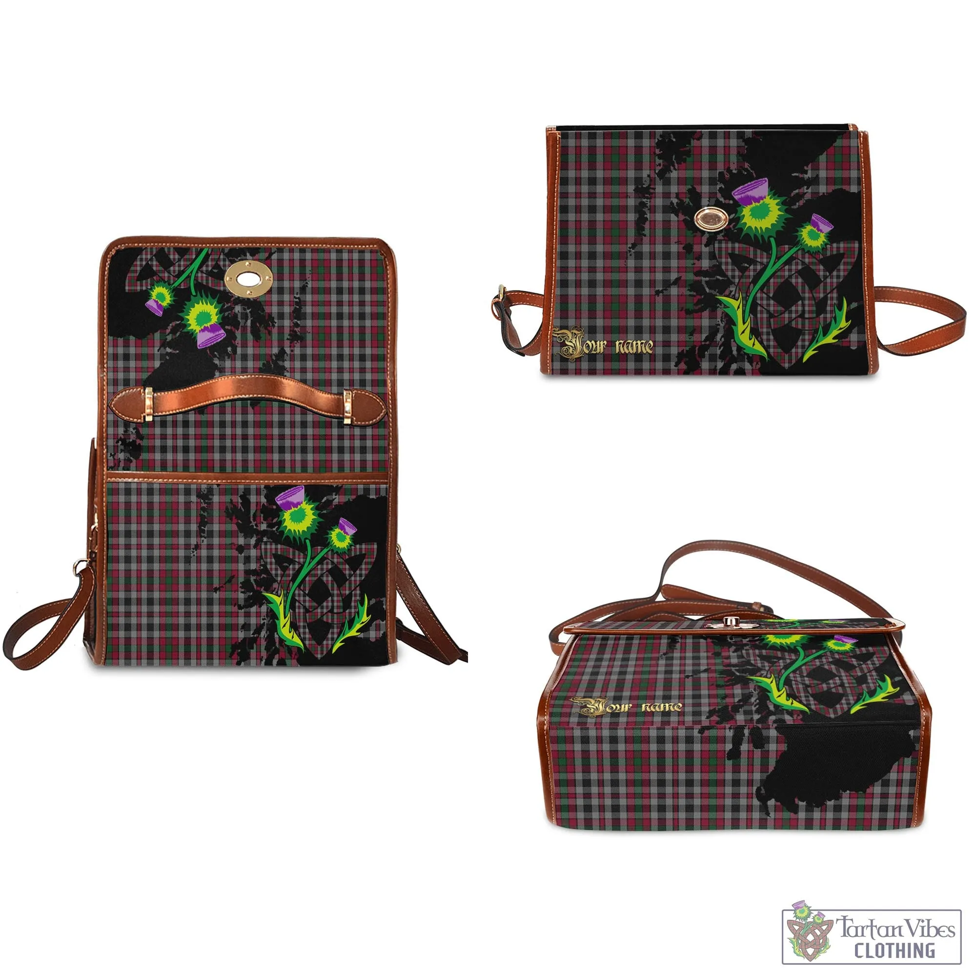 Borthwick Tartan Waterproof Canvas Bag with Scotland Map and Thistle Celtic Accents