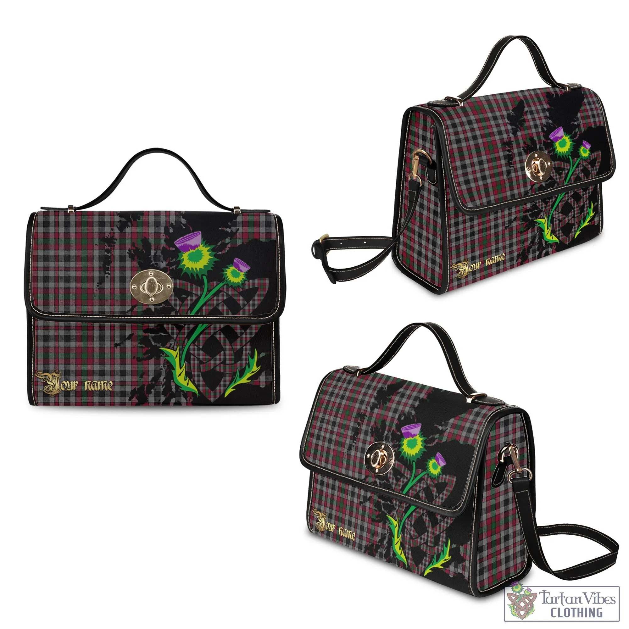 Borthwick Tartan Waterproof Canvas Bag with Scotland Map and Thistle Celtic Accents