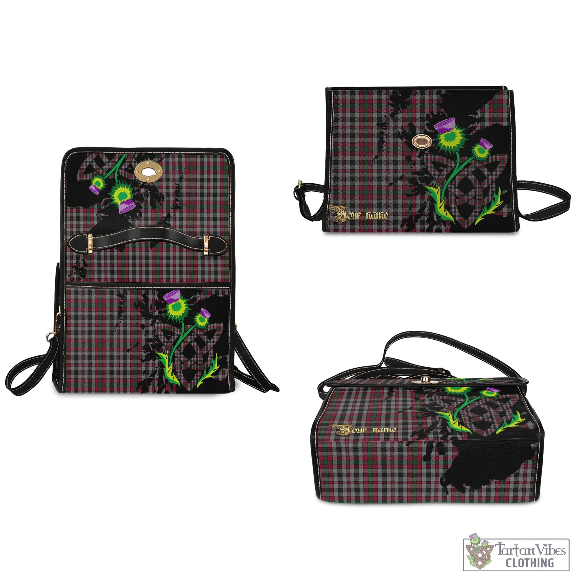 Borthwick Tartan Waterproof Canvas Bag with Scotland Map and Thistle Celtic Accents