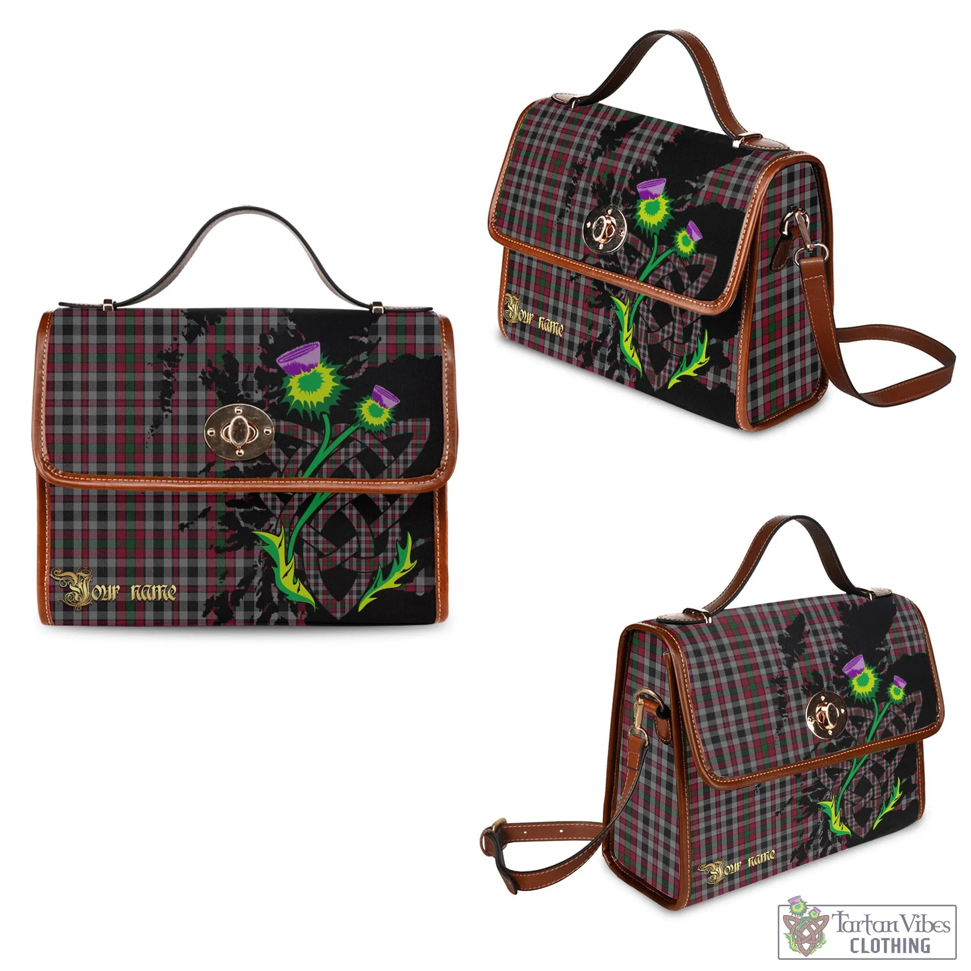 Borthwick Tartan Waterproof Canvas Bag with Scotland Map and Thistle Celtic Accents