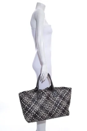 Bottega Veneta Black White & Grey Intrecciato Medium Cabat  Tote