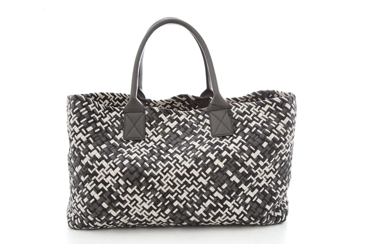 Bottega Veneta Black White & Grey Intrecciato Medium Cabat  Tote