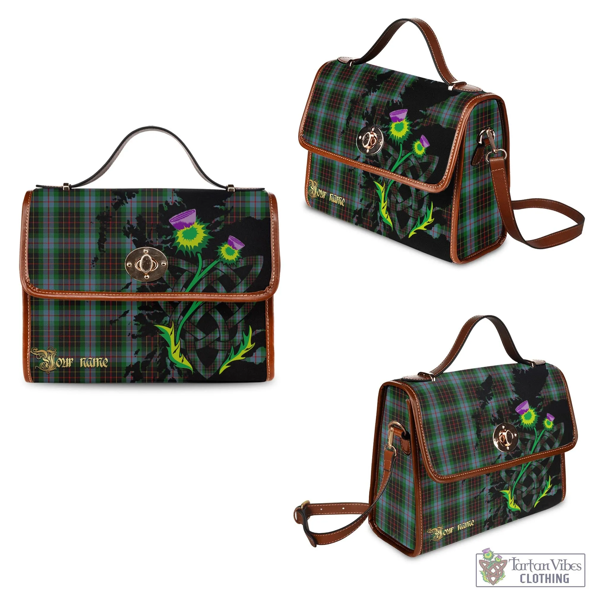 Brodie Hunting Tartan Waterproof Canvas Bag with Scotland Map and Thistle Celtic Accents