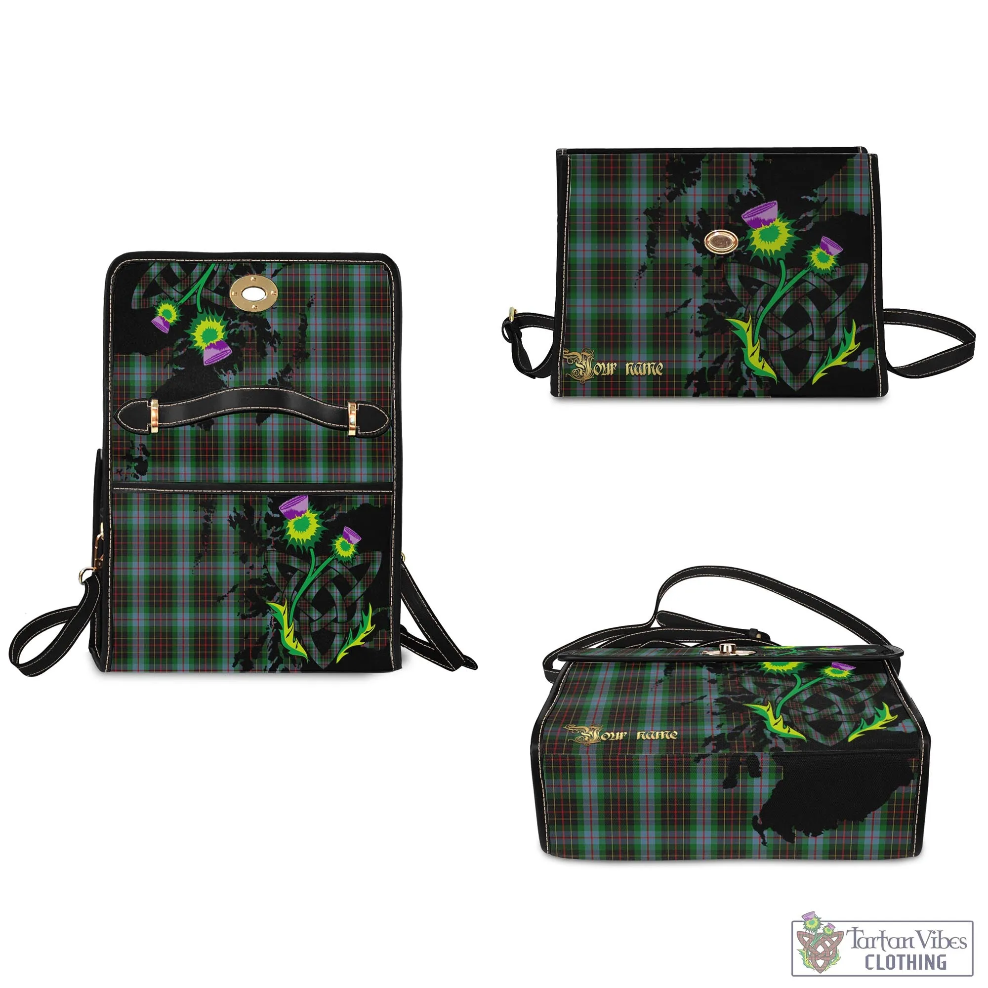 Brodie Hunting Tartan Waterproof Canvas Bag with Scotland Map and Thistle Celtic Accents