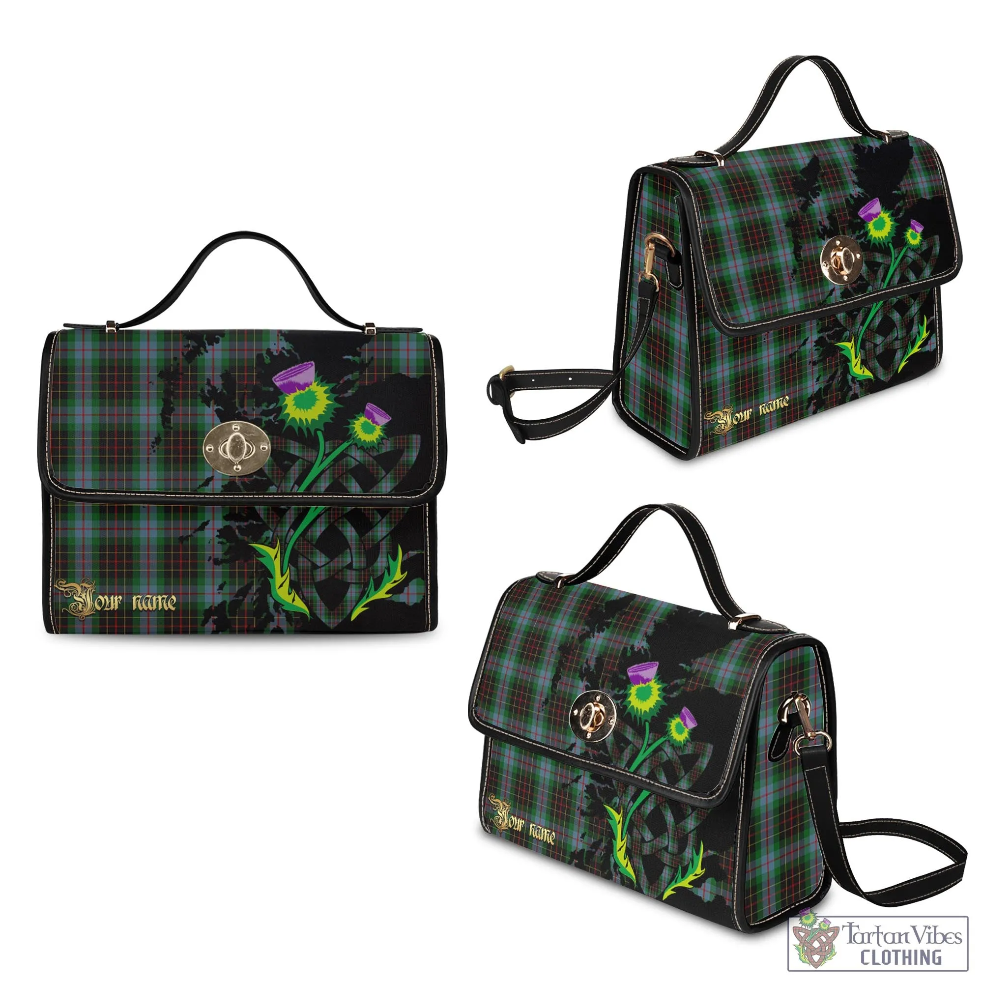 Brodie Hunting Tartan Waterproof Canvas Bag with Scotland Map and Thistle Celtic Accents