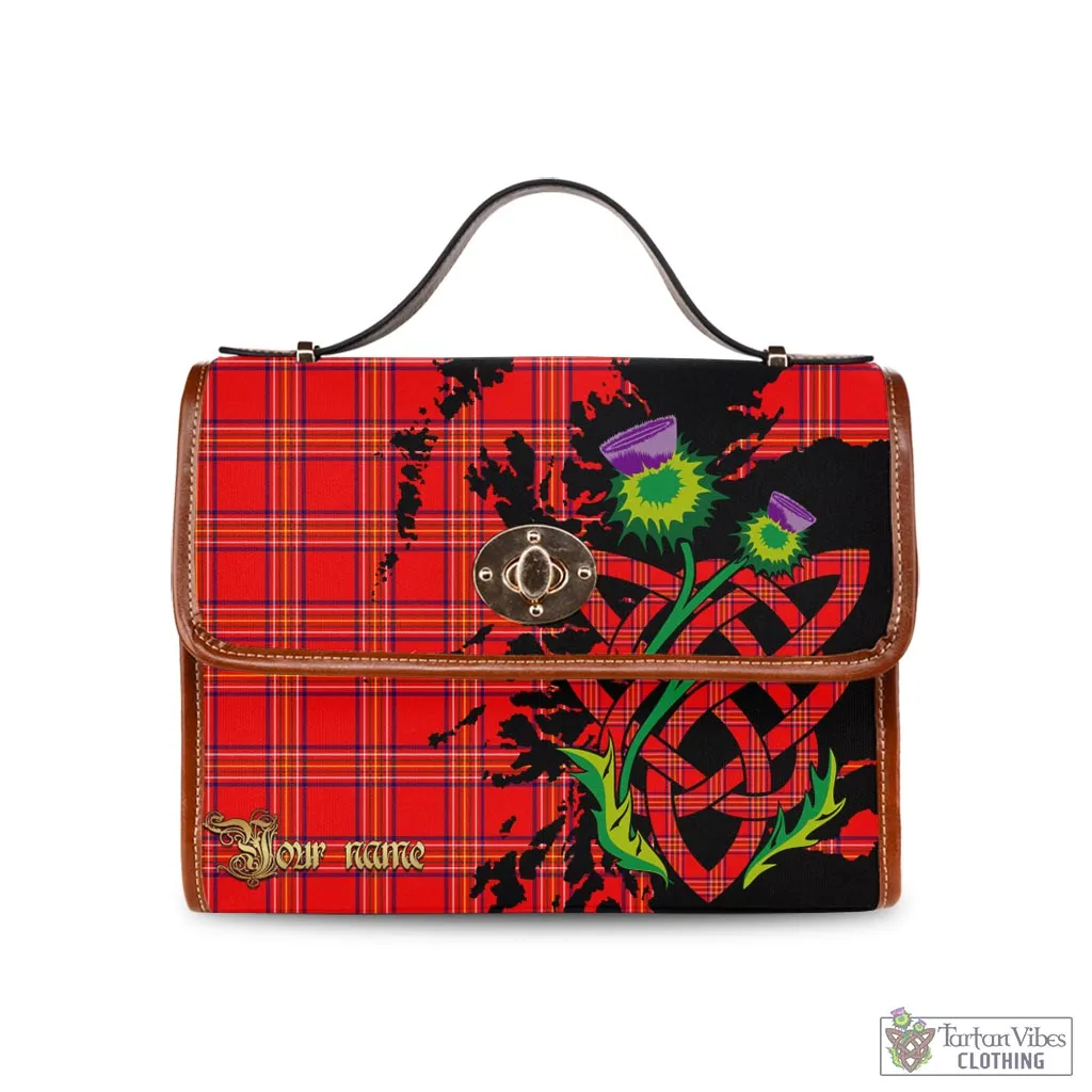 Burnett Modern Tartan Waterproof Canvas Bag with Scotland Map and Thistle Celtic Accents