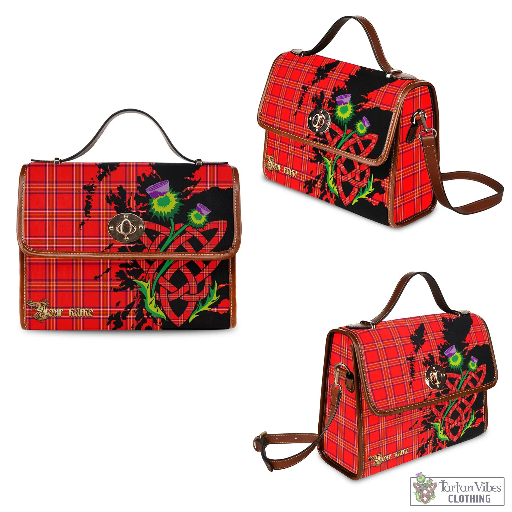 Burnett Modern Tartan Waterproof Canvas Bag with Scotland Map and Thistle Celtic Accents