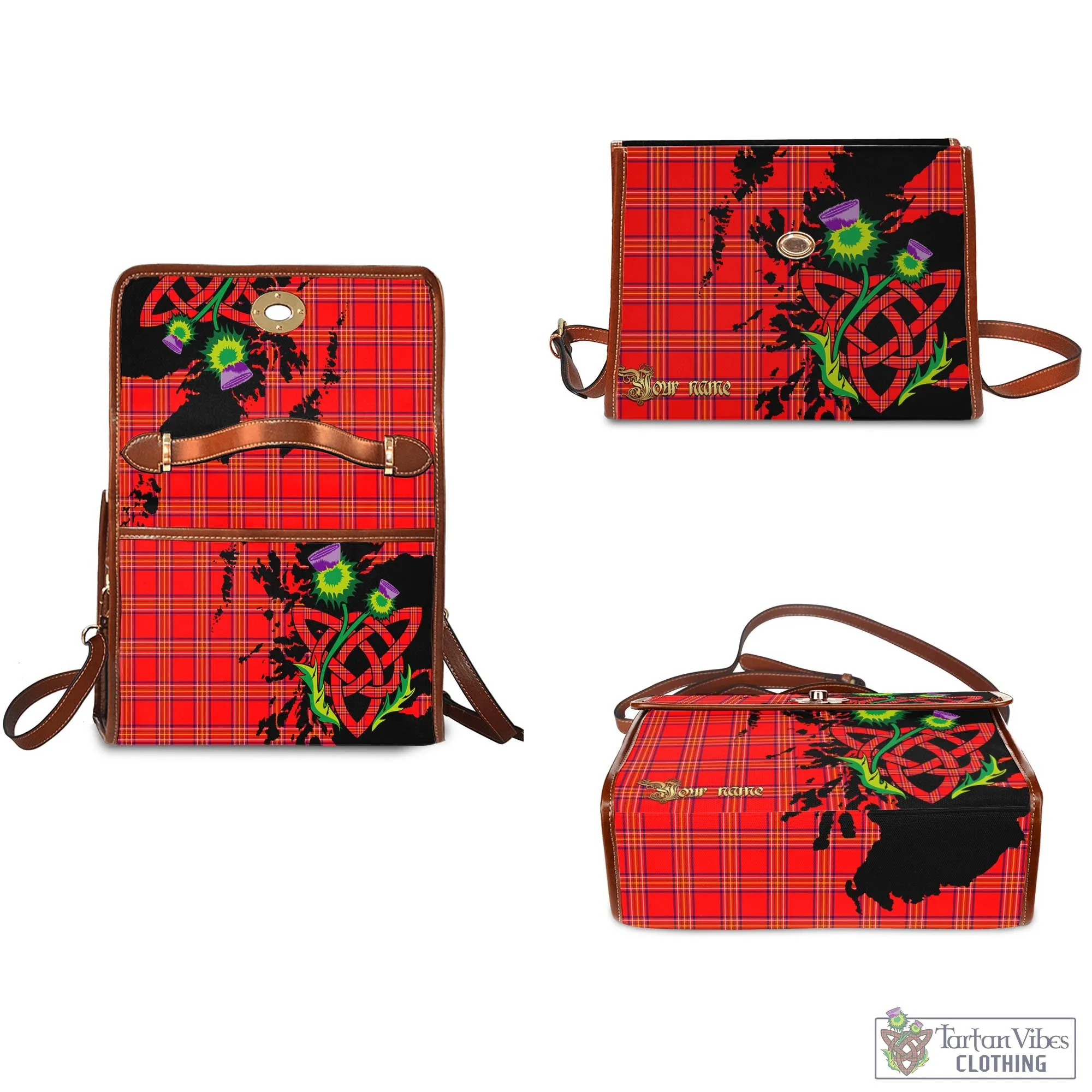 Burnett Modern Tartan Waterproof Canvas Bag with Scotland Map and Thistle Celtic Accents