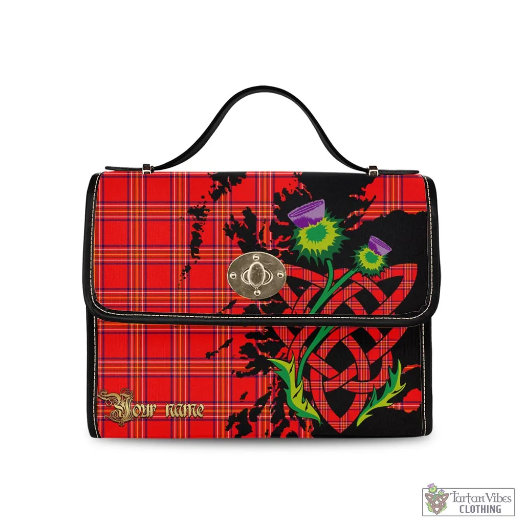 Burnett Modern Tartan Waterproof Canvas Bag with Scotland Map and Thistle Celtic Accents