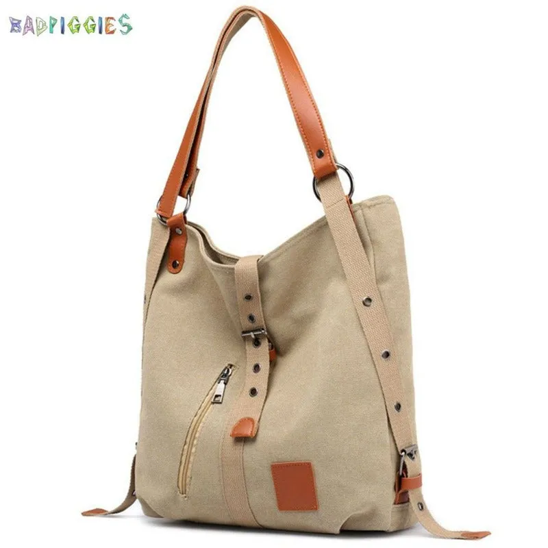 Canvas Handbag Tote Shoulder Bag for Women Casual Hobo Bag Rucksack Convertible Backpack