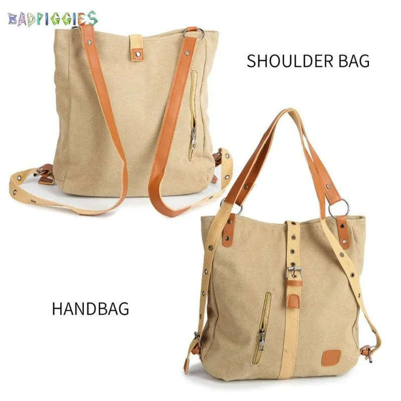 Canvas Handbag Tote Shoulder Bag for Women Casual Hobo Bag Rucksack Convertible Backpack