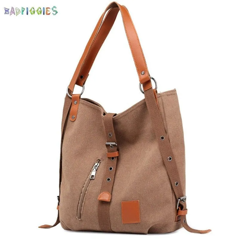 Canvas Handbag Tote Shoulder Bag for Women Casual Hobo Bag Rucksack Convertible Backpack