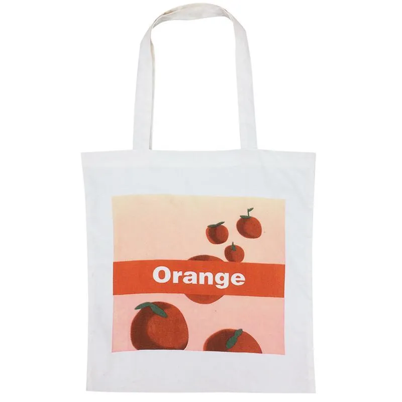 Canvas Orange Print Shopping Shoulder Bag