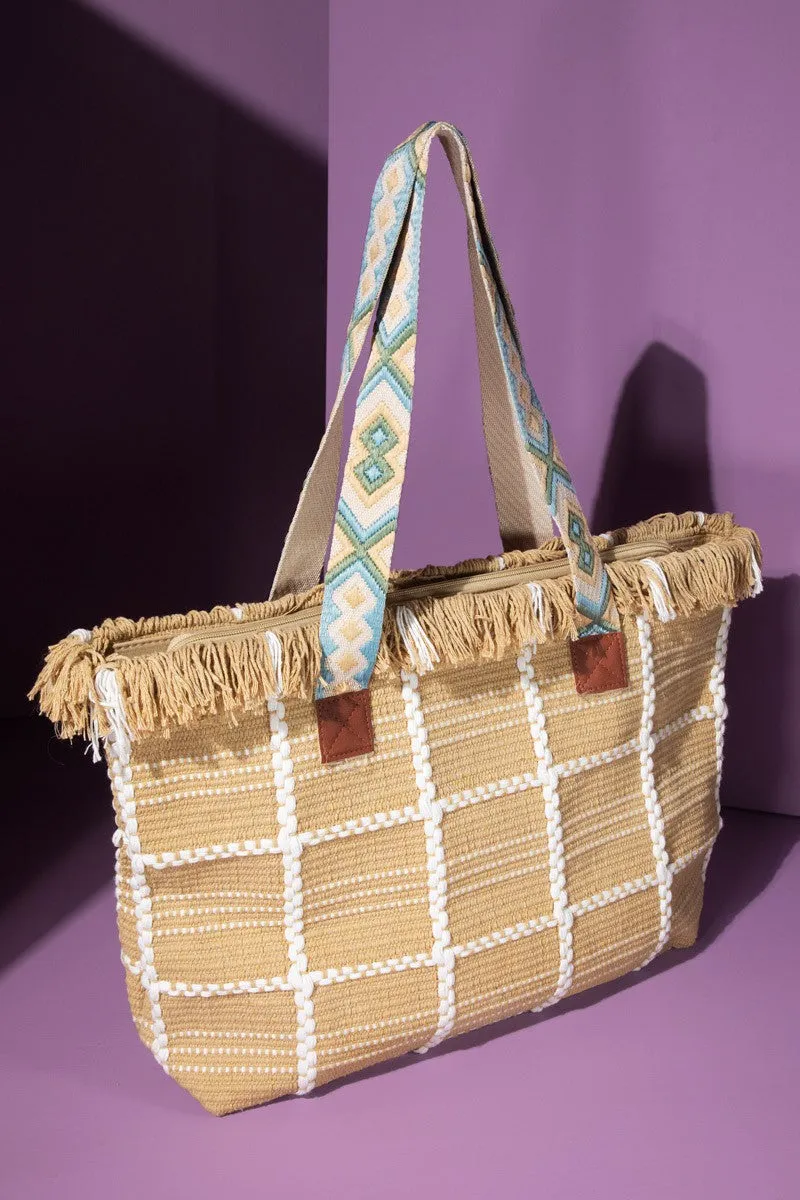 Checkered Pattern Fringe Bag