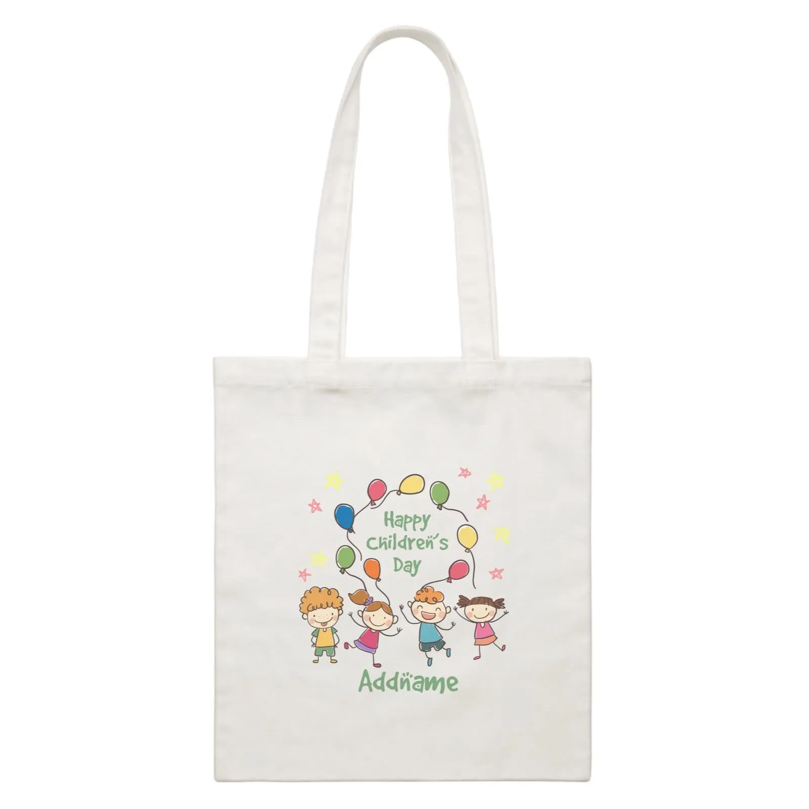 Children's Day Gift Series Four Cute Children With Balloons Addname  Canvas Bag