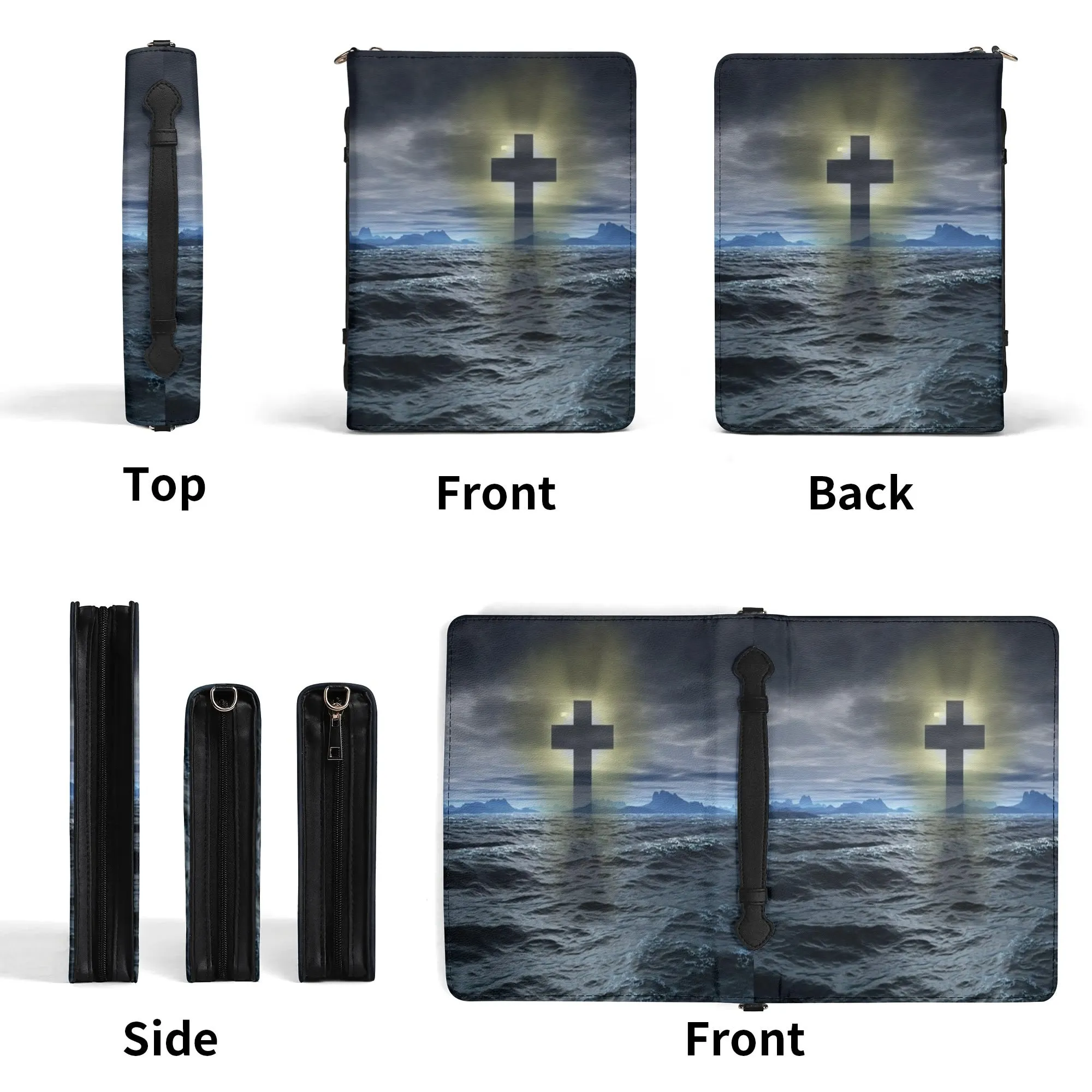 Christian Cross of Hope over Troubled Waters PU Leather Book Cover