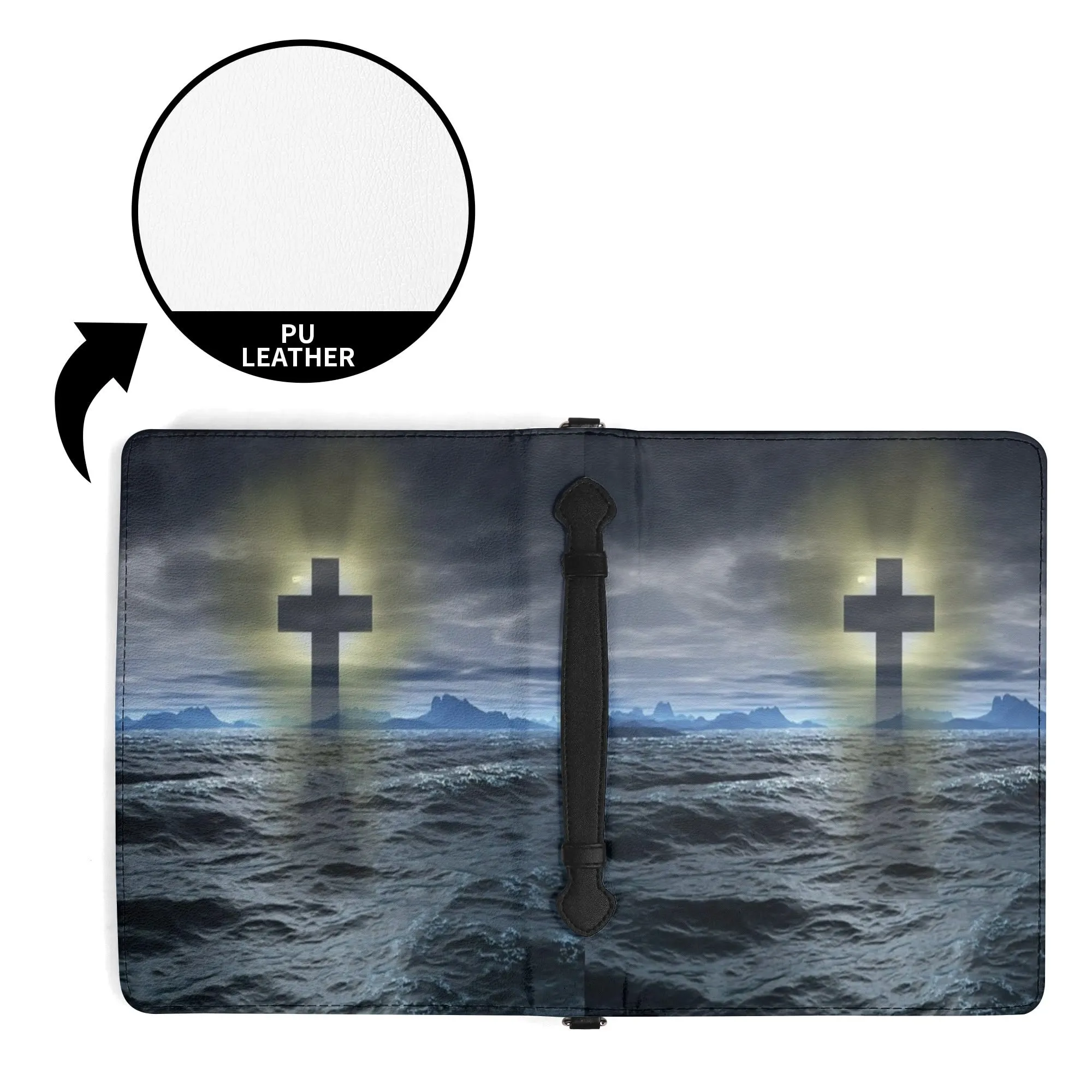 Christian Cross of Hope over Troubled Waters PU Leather Book Cover