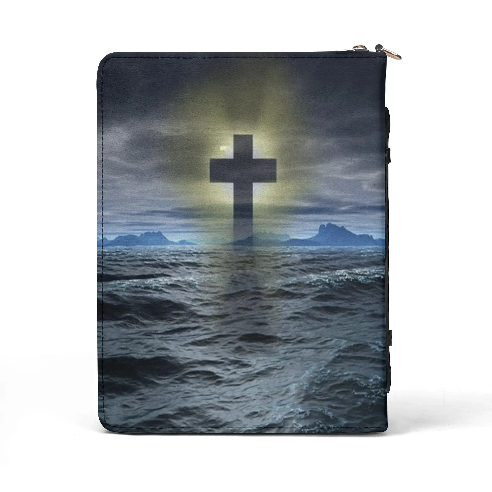 Christian Cross of Hope over Troubled Waters PU Leather Book Cover