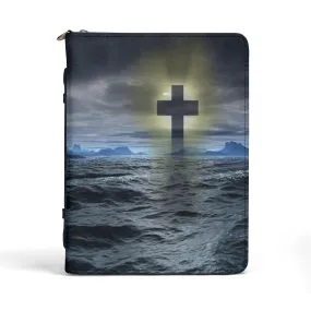 Christian Cross of Hope over Troubled Waters PU Leather Book Cover