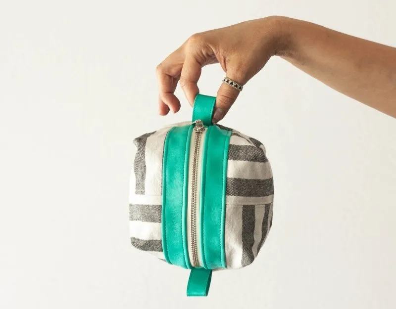 Cube case - Stripe canvas and leather