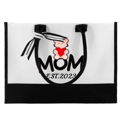 Custom Date Bears Mom Canvas Shoulder Tote Bag Embroidery Personalized Environmental Protection Handbag Mom Tote Bag Mommy Bag Mom Gift