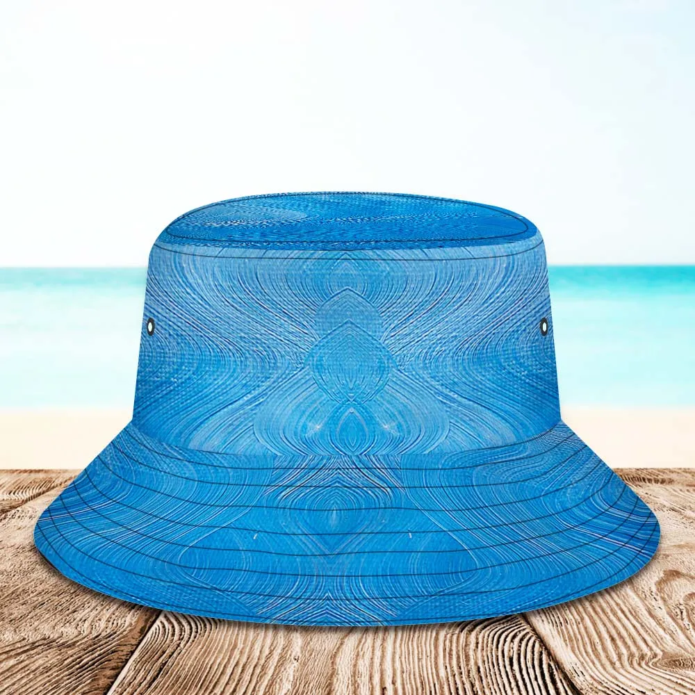 Custom Face Bucket Hat Unisex Personalised Wide Brim Outdoor Summer Hats Hiking Beach Sports Hats Blue Oil Painting Style