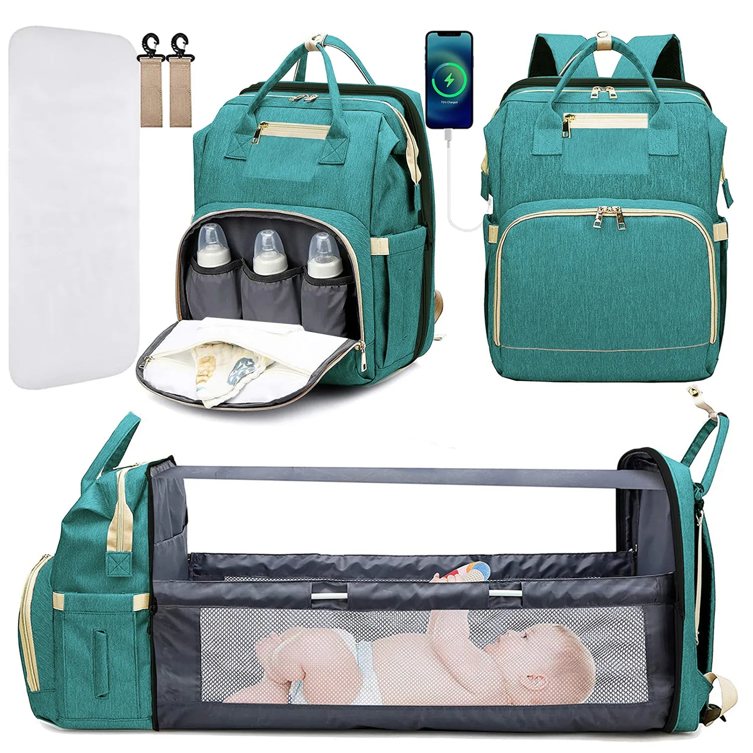 Diaper Backpack & Changing Bed Large Mommy Bag MMB-1